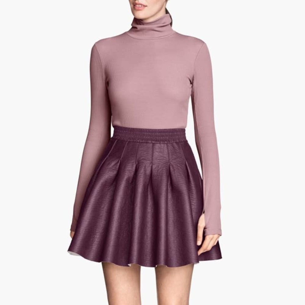 H&M Bell Pleated Faux Leather Skirt Purple 4